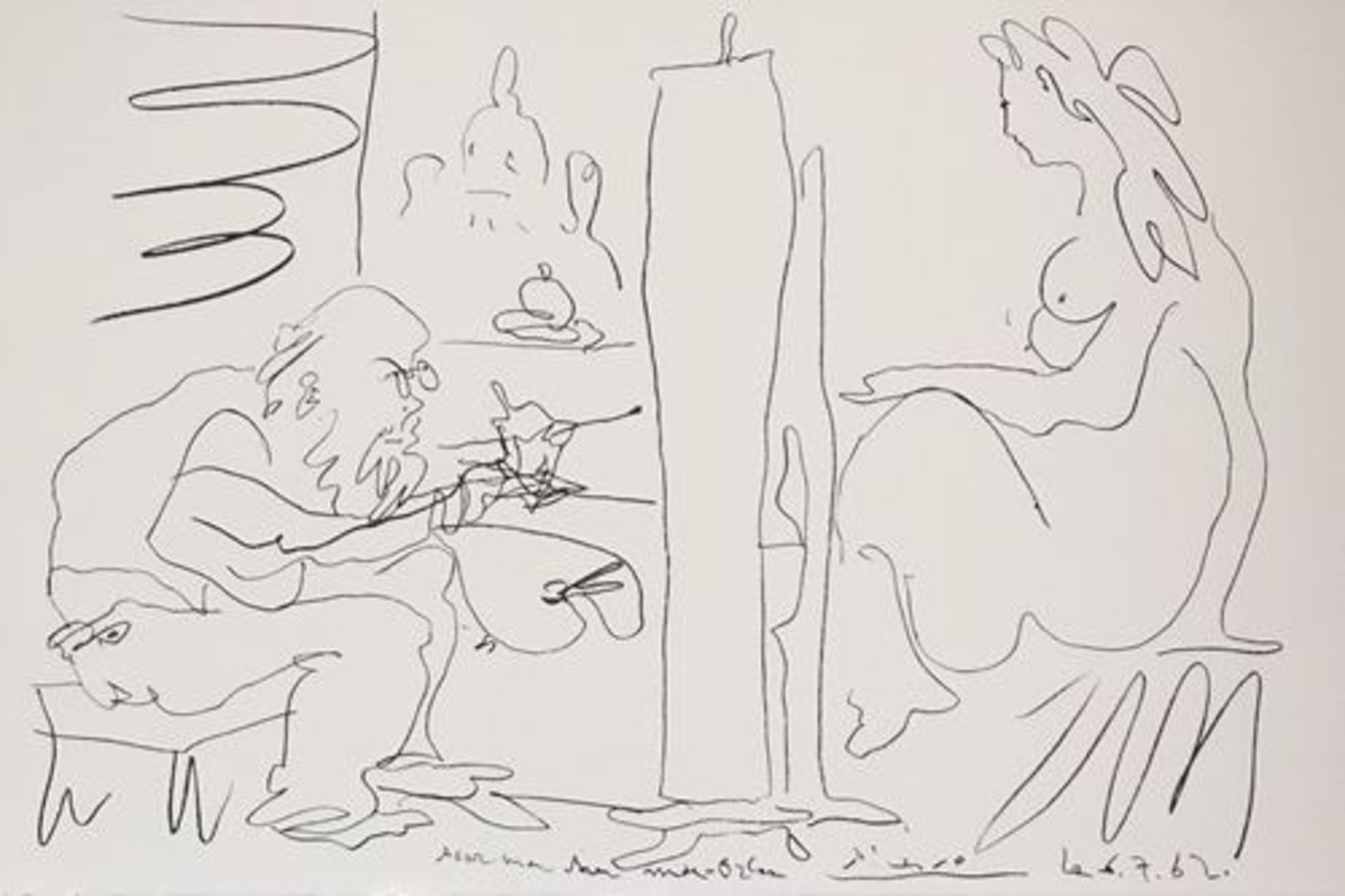 Pablo PICASSO Le peintre et son modèle Lithographie originale, 1962 Signée et [...]