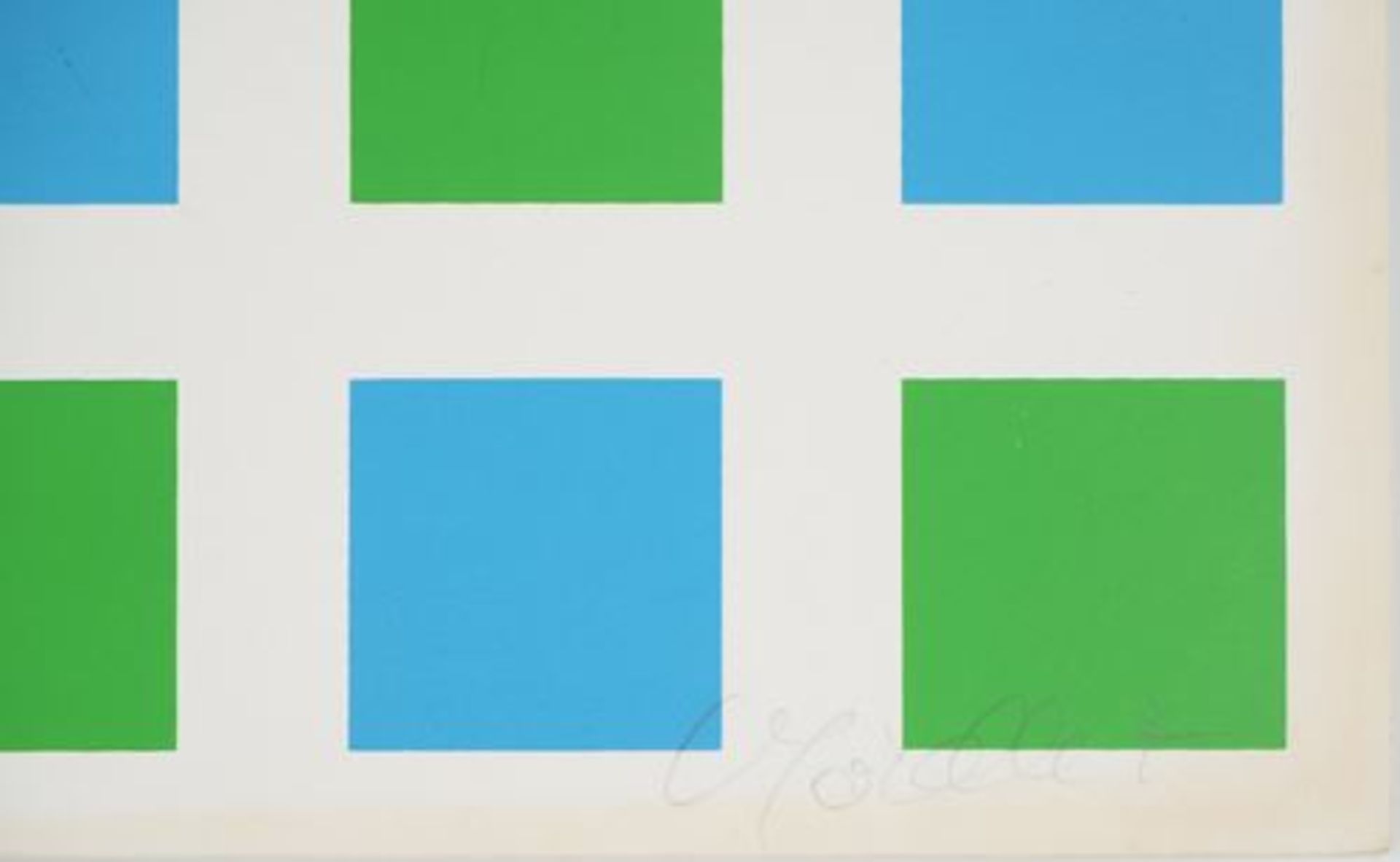 François MORELLET Green and bleue grid pattern Original serigraph Signed in [...] - Bild 4 aus 4