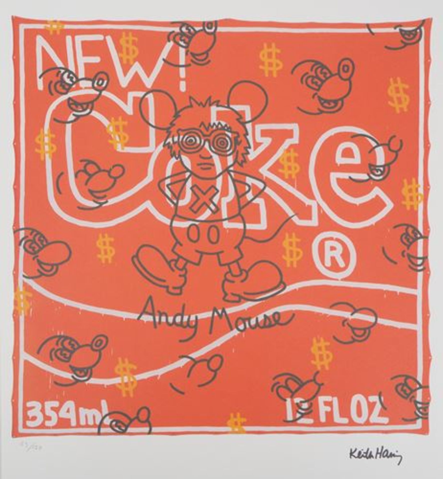 Keith HARING Andy Mouse, coke and dollar Screenprint on vellum Signed in the [...] - Bild 5 aus 6