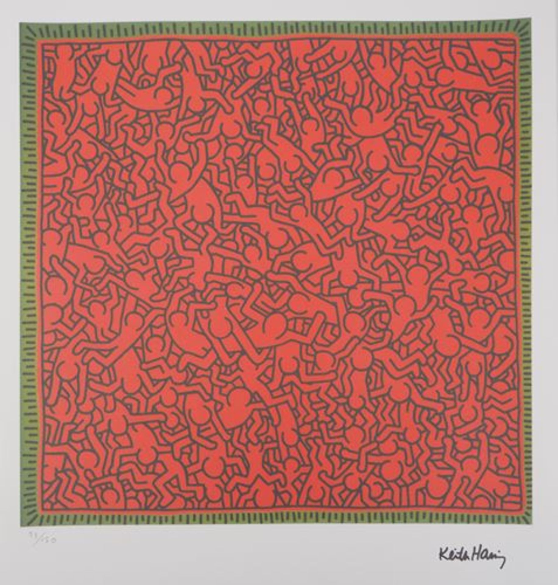 Keith HARING Crowd in red Screenprint on Vellum Signed in the plate Bears the dry [...] - Bild 5 aus 6