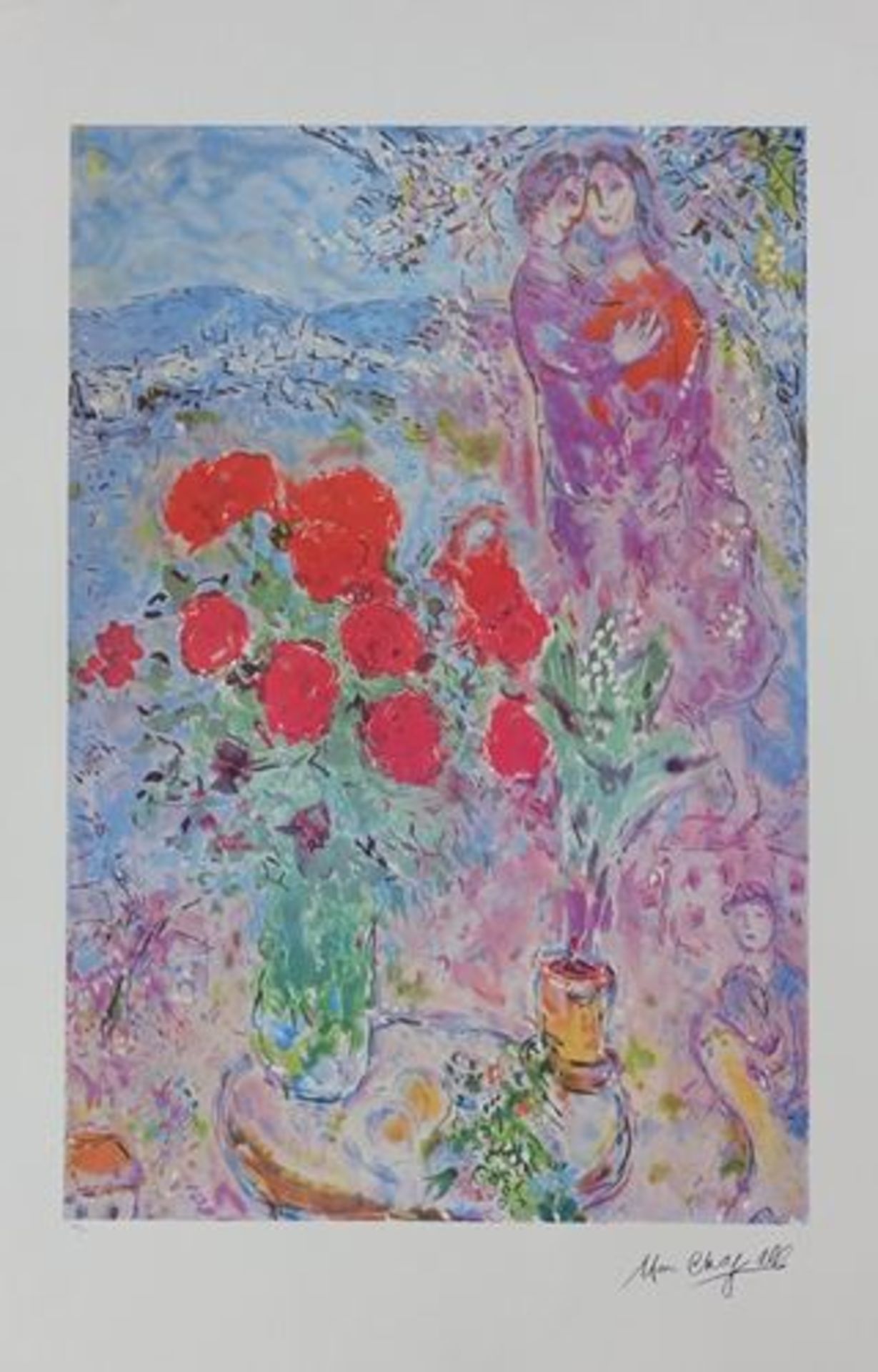 Marc CHAGALL (after) (1887-1985) The red bouquet Lithographic print from an original [...]