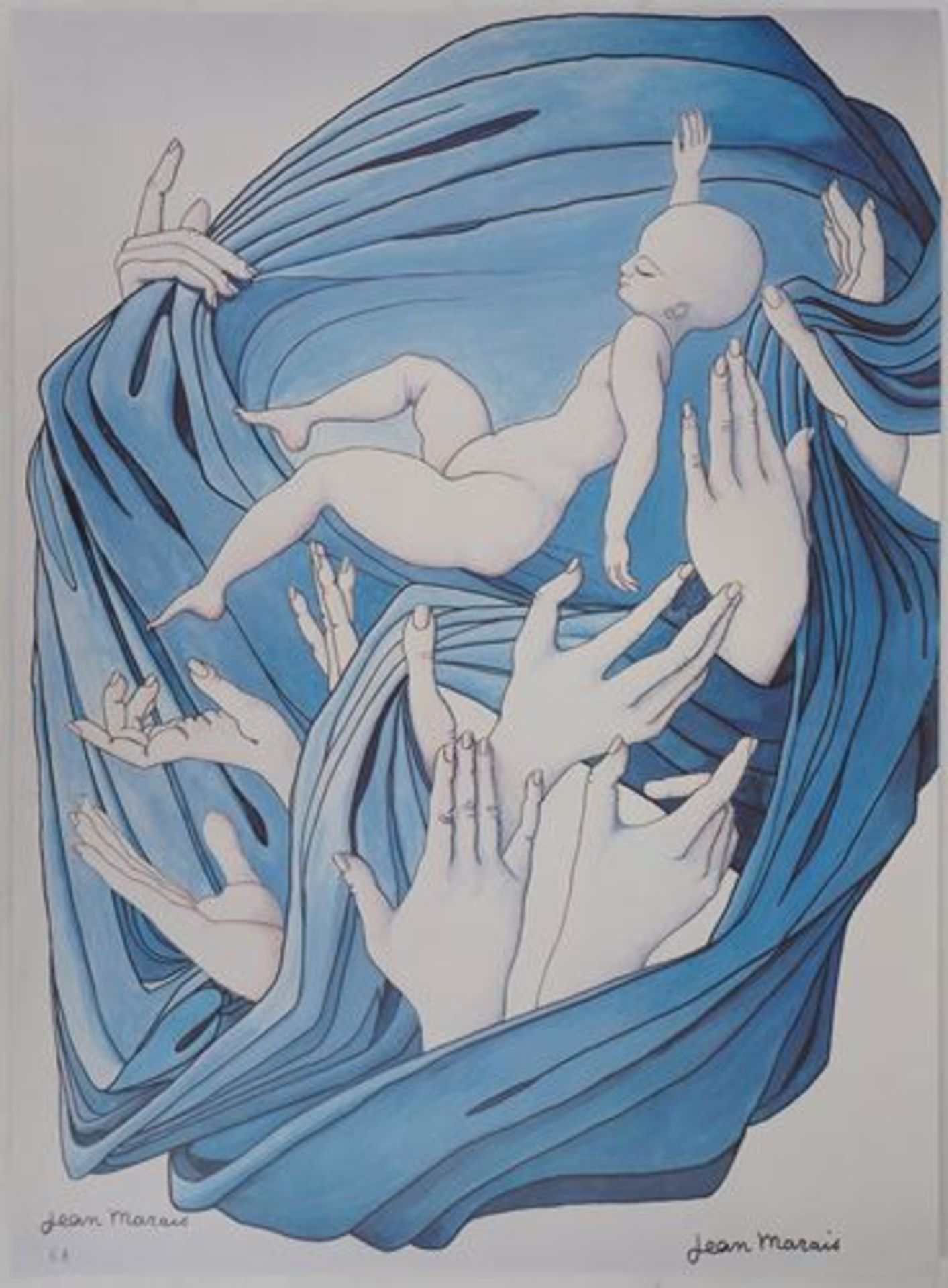 Jean MARAIS (1913 - 1998) The child with blue drapery Offset lithograph (printed [...]