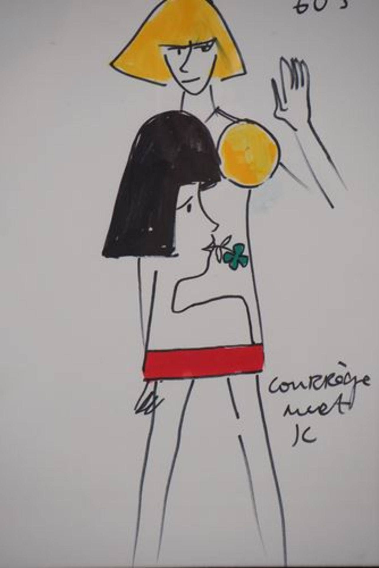 Jean-Charles de Castelbajac 60s Dress Original drawing with felt and gouache [...] - Bild 3 aus 5