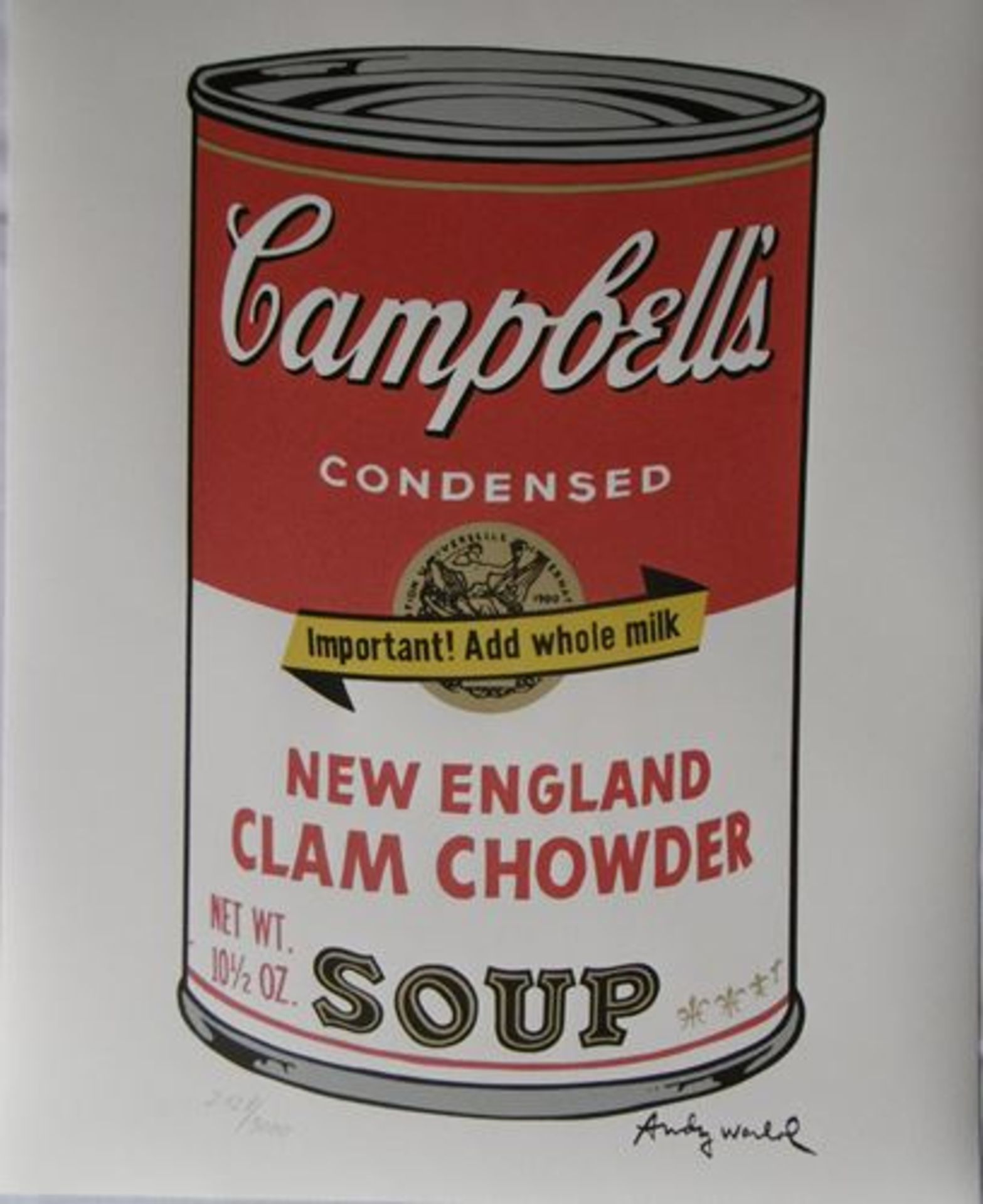 Andy WARHOL (after) Campbell Soup New England Clam Chowder Lithograph Signed in the [...]