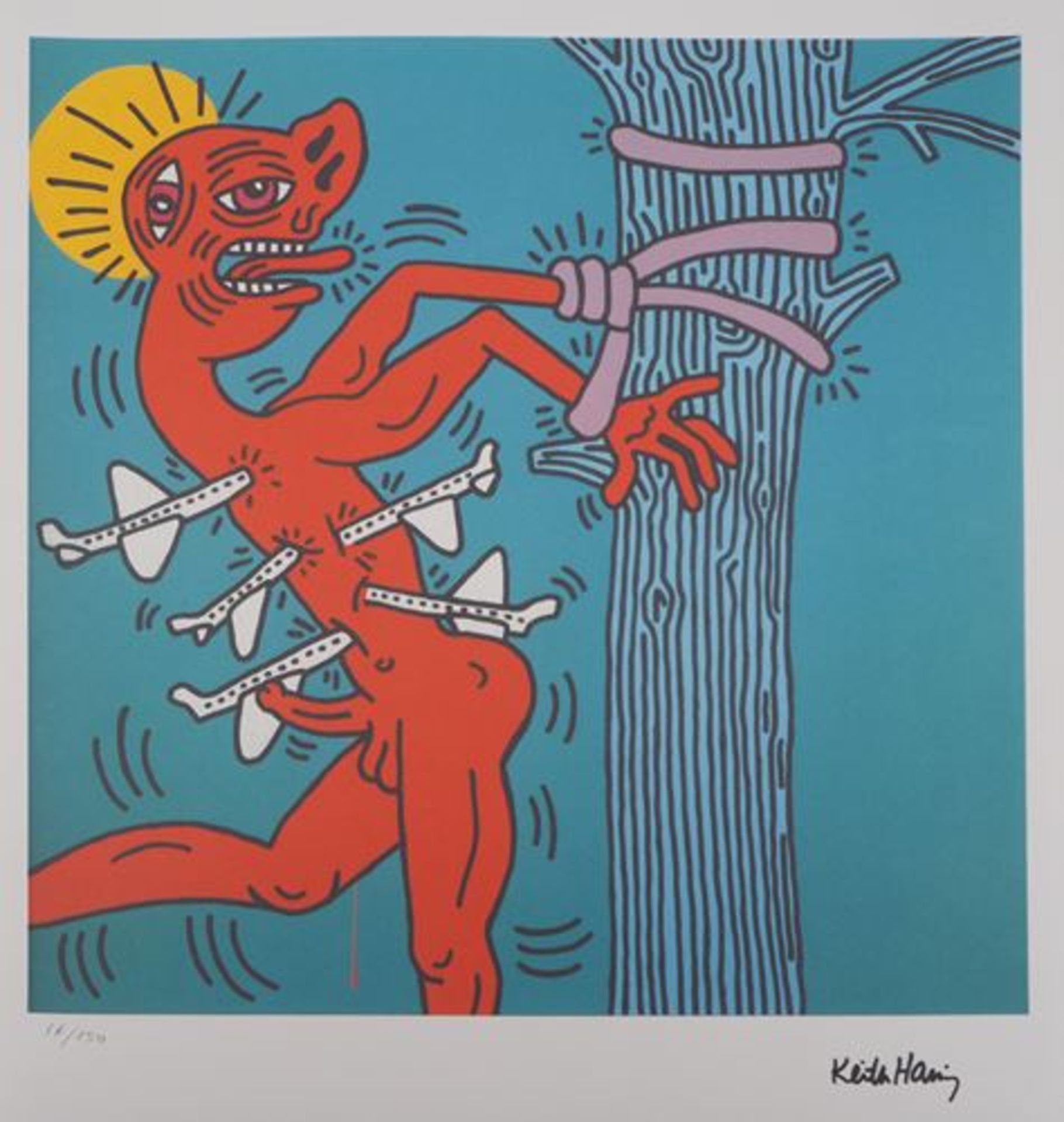 Keith HARING Crowd in red Screenprint on Vellum Signed in the plate Bears the dry [...] - Bild 5 aus 6