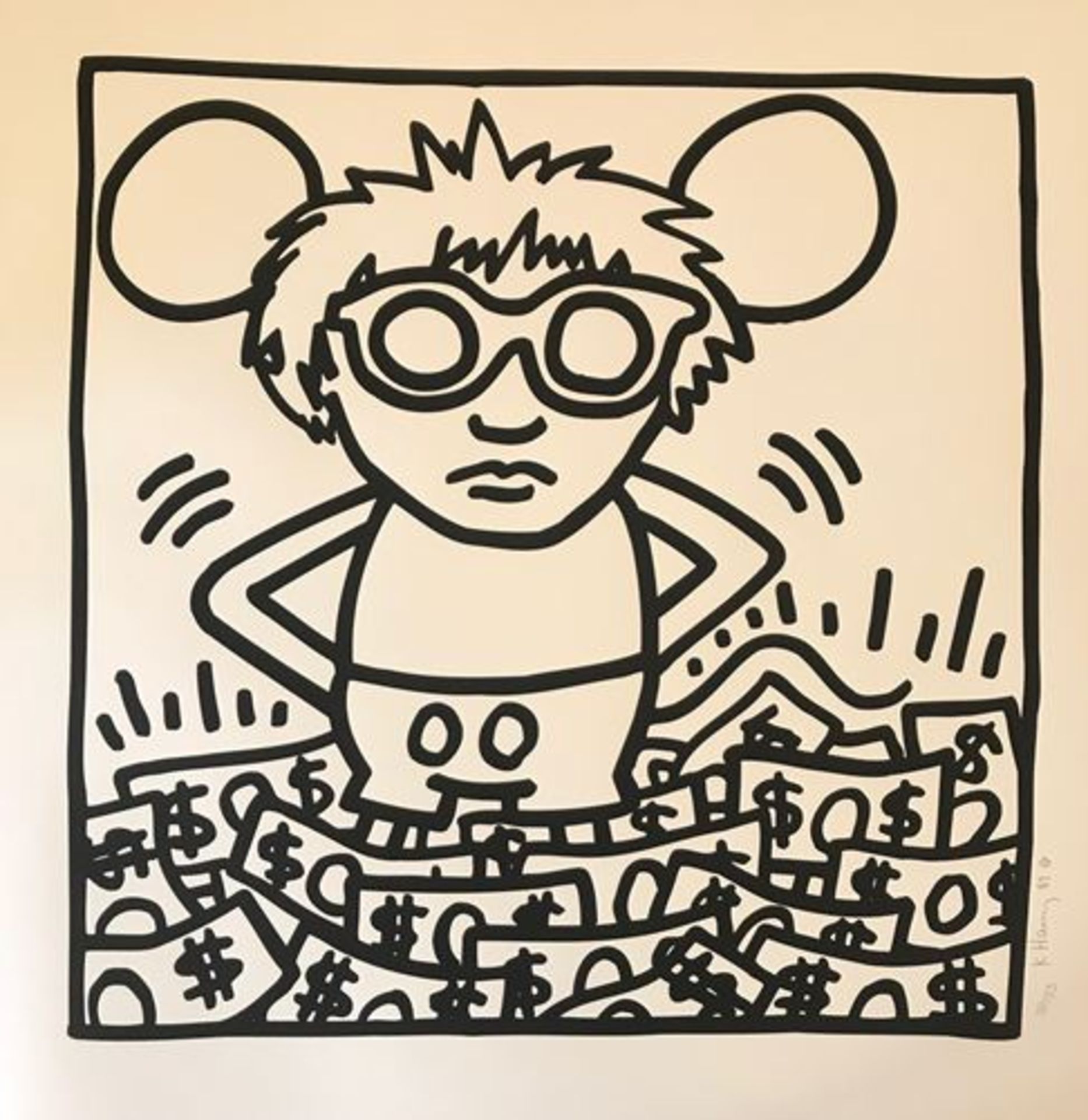 Keith HARING (1958-1990) Andy mouse dollar, 1989 Silkscreen in black Signed and [...]