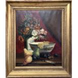 Elisa KOCH. Nature morte. Huile sur toile. 70 x 44 cm. -