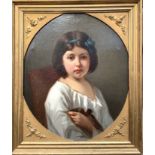 Ecole française du XIXe siècle, Portrait de jeune fille. 56 x 46cm. Cadre vue ovale. -