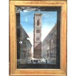 Ecole italienne, gravure aquarellée. Florence 54 x 37 cm. -