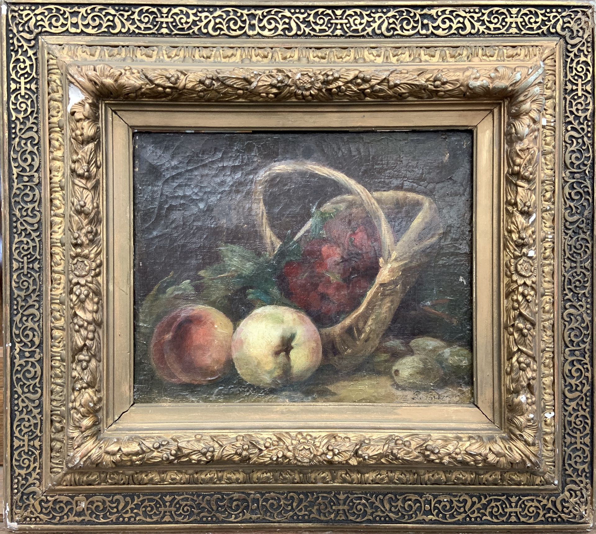 Ecole FRANCAISE du XIXe siècle. Nature morte aux fruits. Huile siur toile. Signature [...]