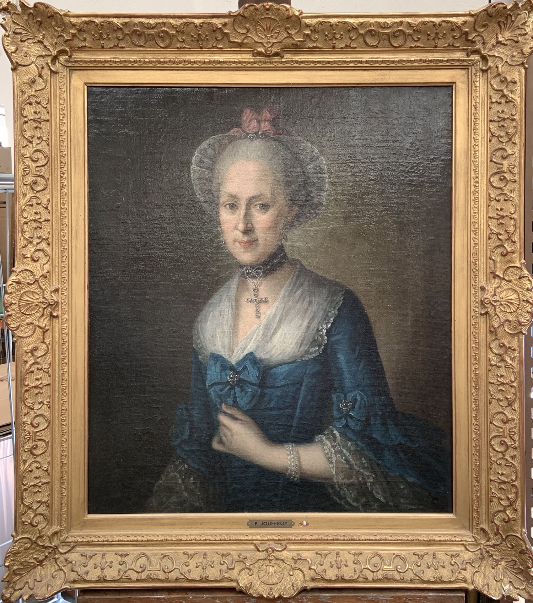 Pierre JOUFFROY. Portrait de dame de qualité. Huile sur toile. 73 x 63 cm. -