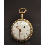 Montre à cylindre, or, émail et demi pierre de verres, cadran et mouvement signé [...]