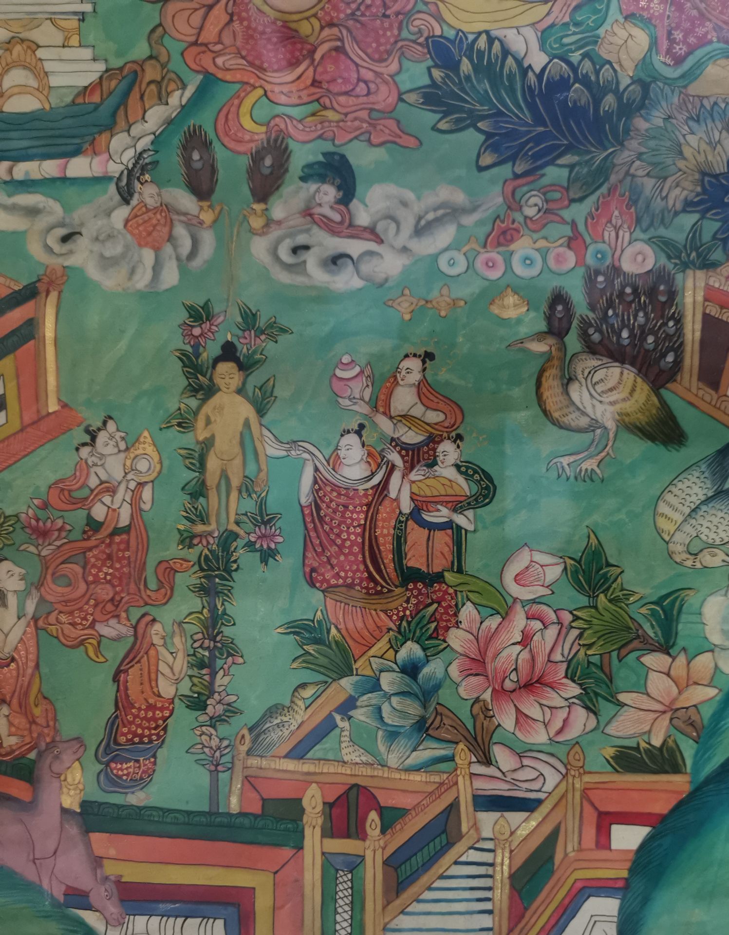 Thangka encadré Tibet, XXème siècle Représentant la scène de la naissance de [...] - Bild 3 aus 3