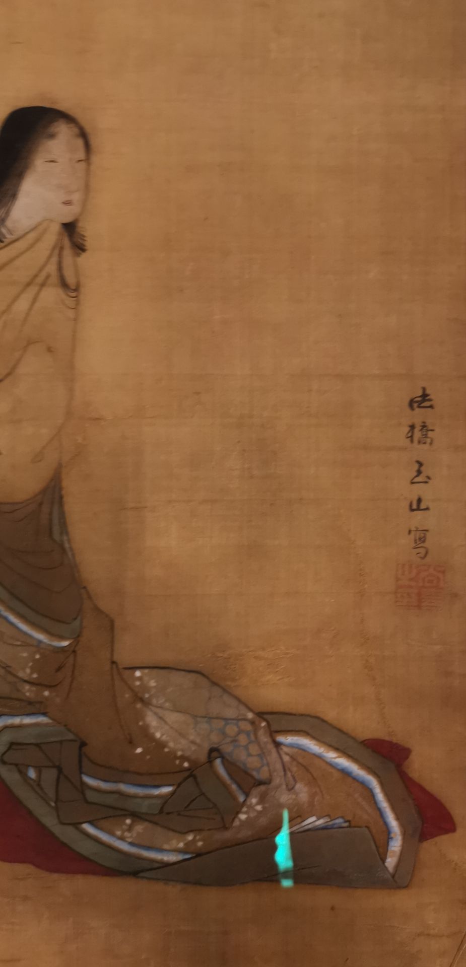 JAPON. Jeune femme au bougeoir et à l'oiseau. Peinture sur soie, porte une signature [...] - Bild 2 aus 5