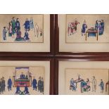 CHINE. Quatre peintures sur papier de riz, dont quatre personnages dont devant une [...]