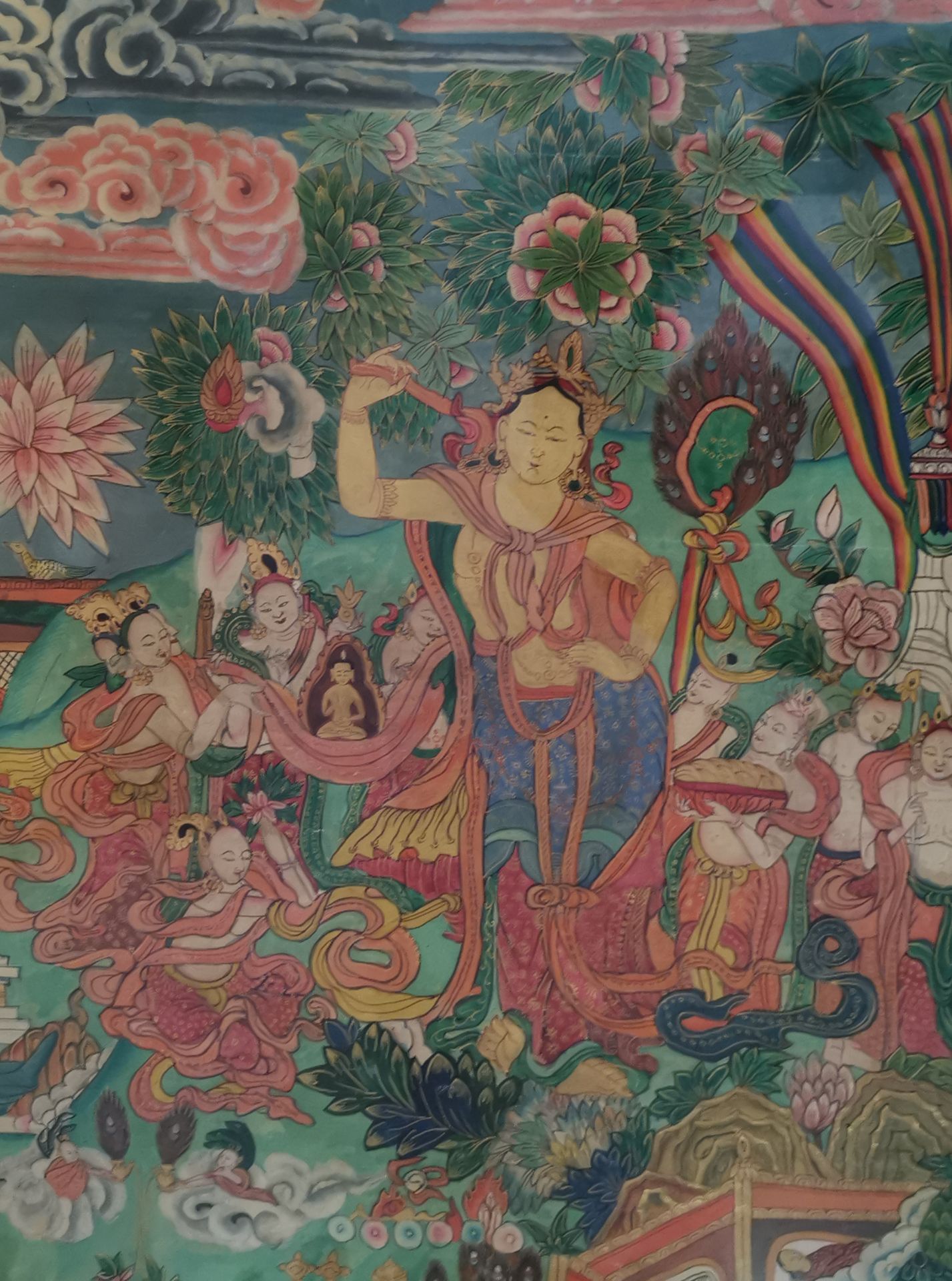 Thangka encadré Tibet, XXème siècle Représentant la scène de la naissance de [...] - Bild 2 aus 3