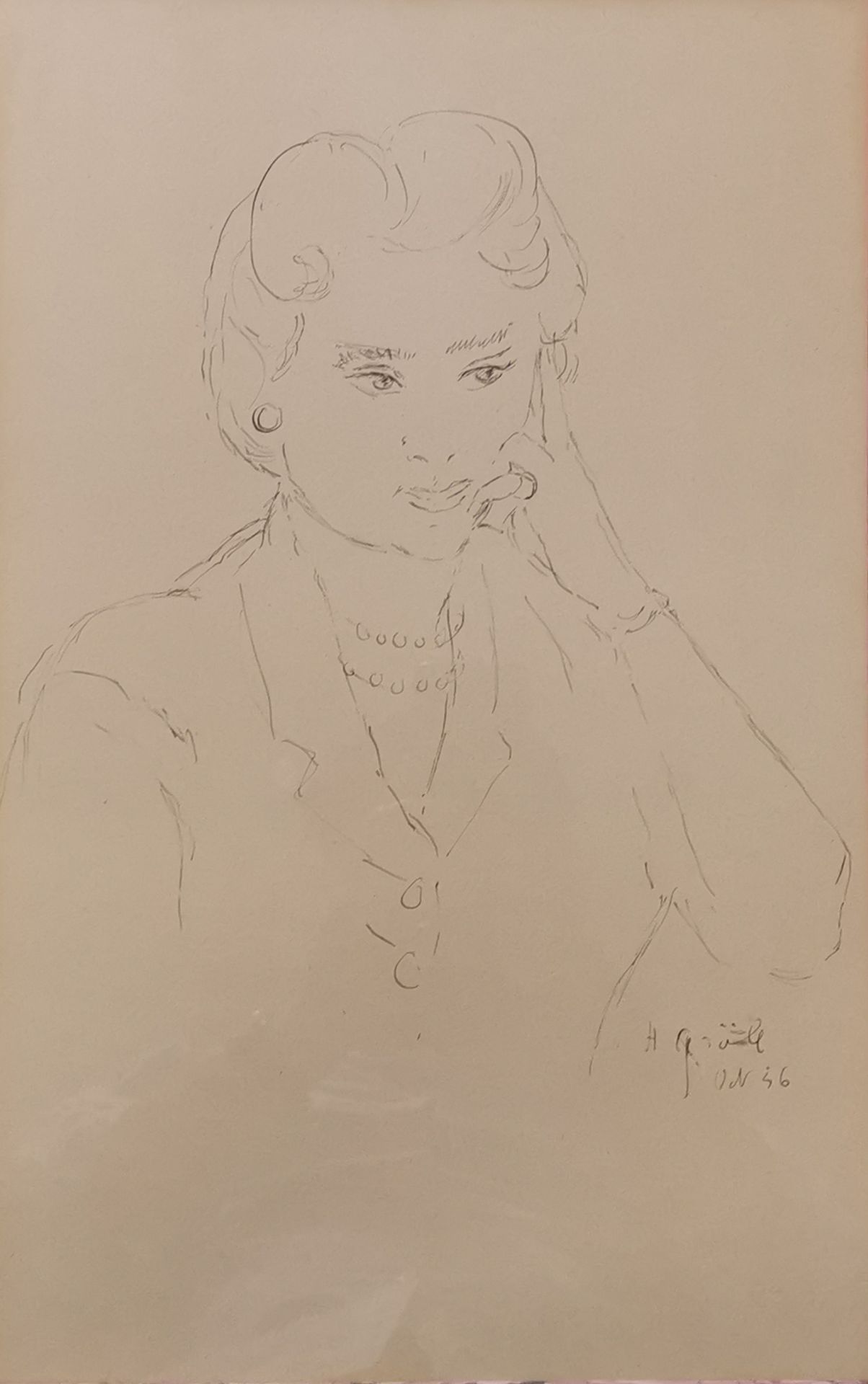 Henriette GROLL (1906-1996). Portrait d'une dame au collier. Encre, signée et datée [...]