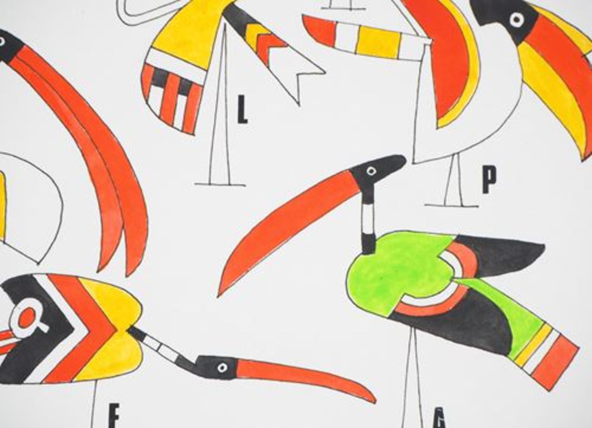 Charles LE BARS Multicoloured birds Original watercolour, on art paper 29 x 32.5 [...] - Bild 4 aus 7