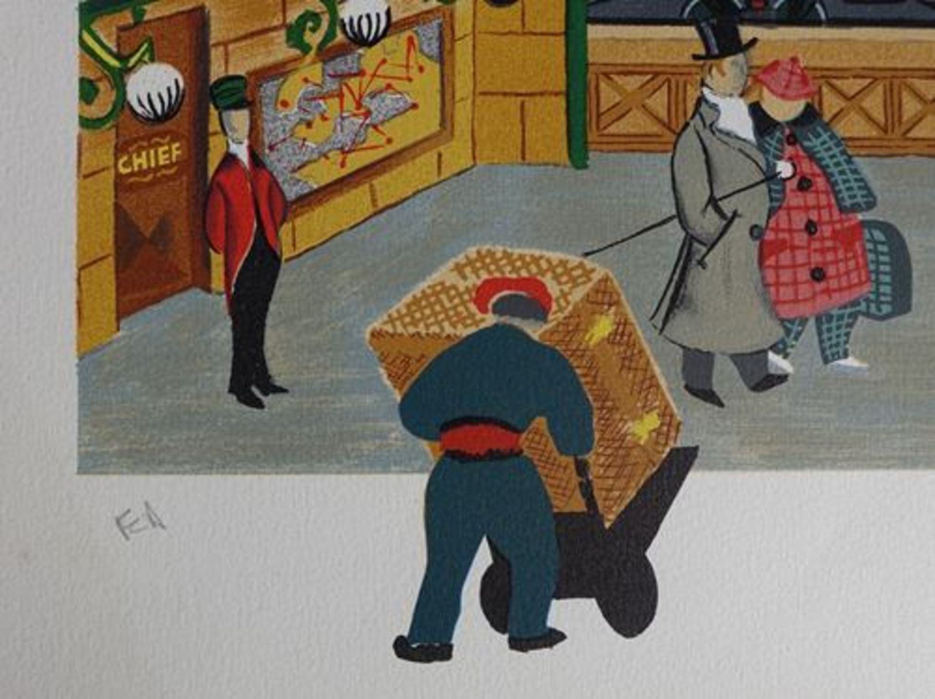 DELIEGE W. Busy Station - Original lithograph in naive art - Signed in pencil by [...] - Bild 2 aus 7