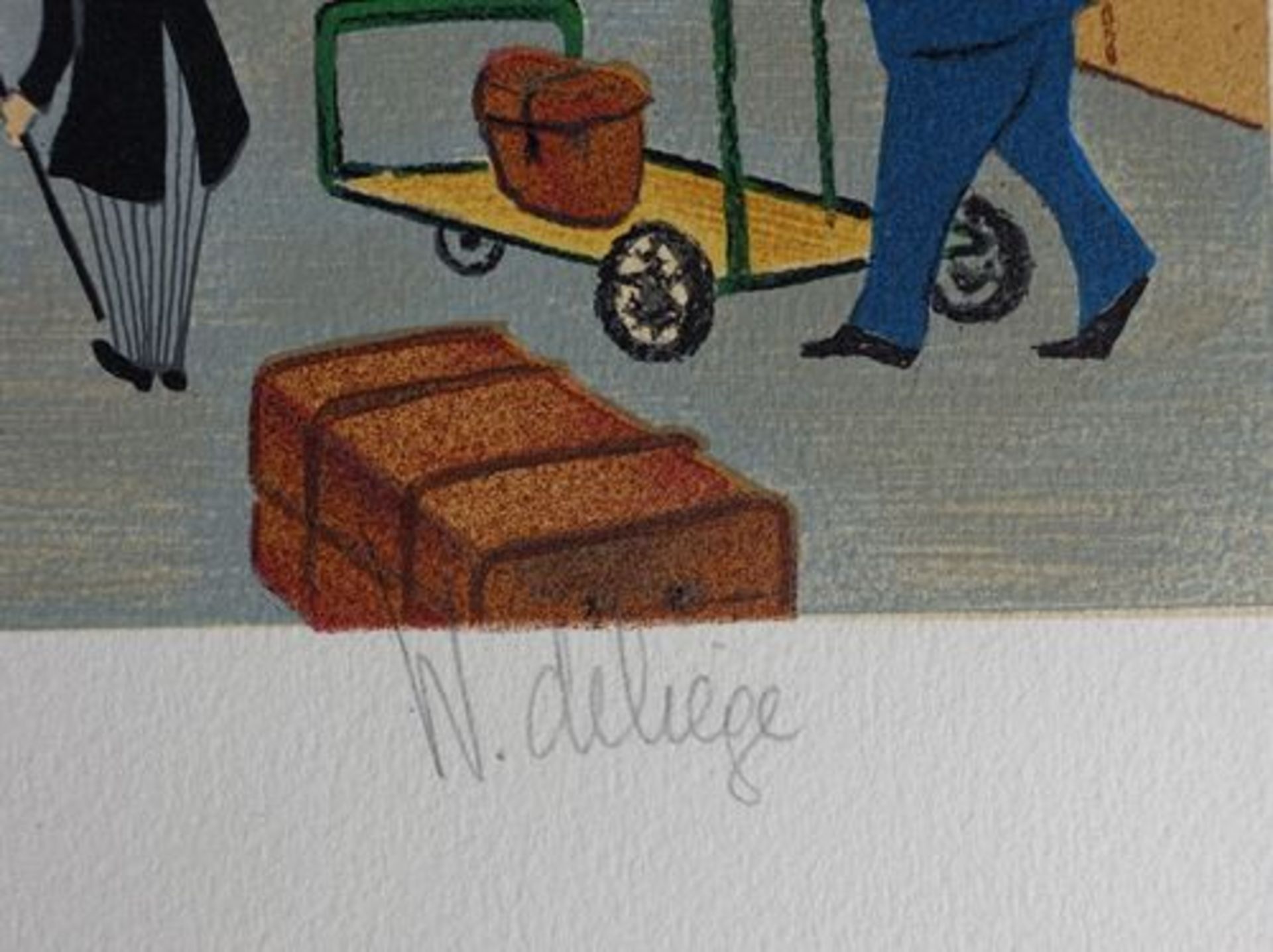 DELIEGE W. Busy Station - Original lithograph in naive art - Signed in pencil by [...] - Bild 3 aus 7