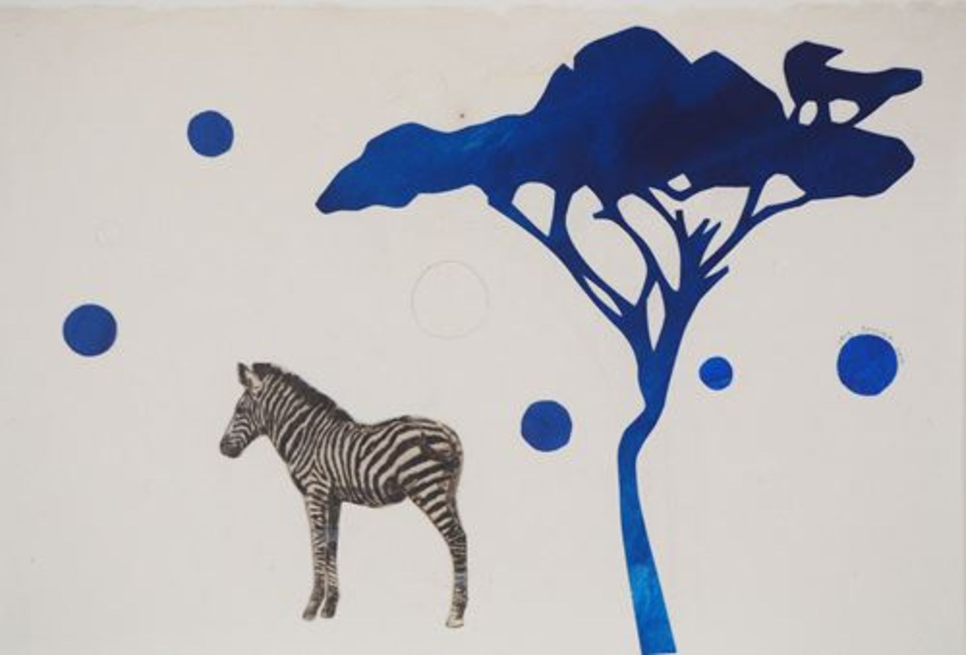 Iris FOSSIER Le zèbre sous l'arbre bleu Collage original sur papier japon ancien et [...]