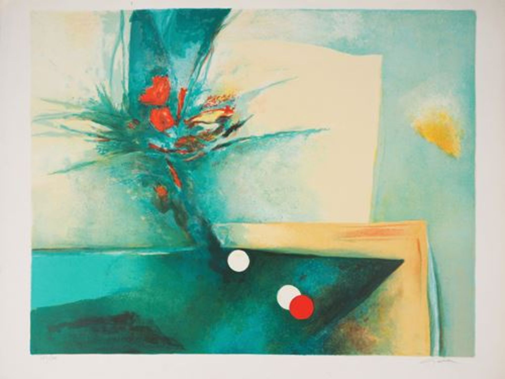 Claude GAVEAU Bouquet with Billiard Original colour lithograph Signed in pencil [...] - Bild 2 aus 6