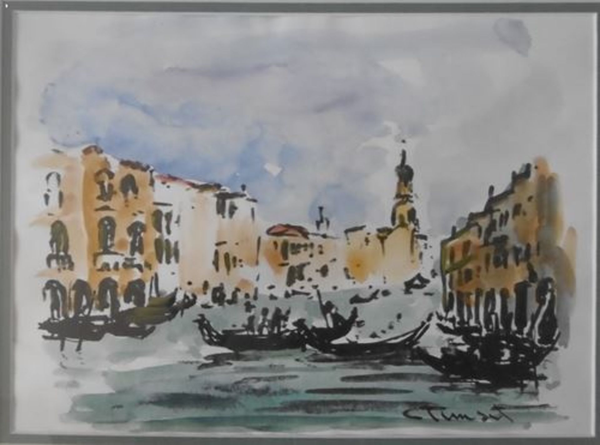 Charles Timsit (1910-2007) Vue de Venise Aquarelle Signée Dans son jus traces [...] - Bild 2 aus 4