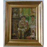 Roland Durieux Children and the cat Oil on cardboard Signed Double [...]