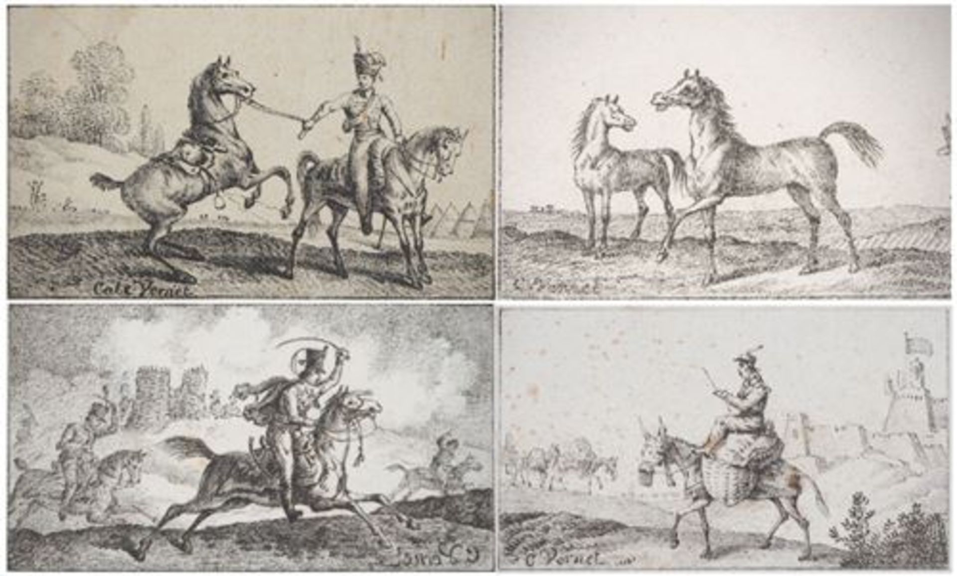 Charles-Antoine VERNET Croquis de chevaux Lot de quatre lithographies originales sur [...]