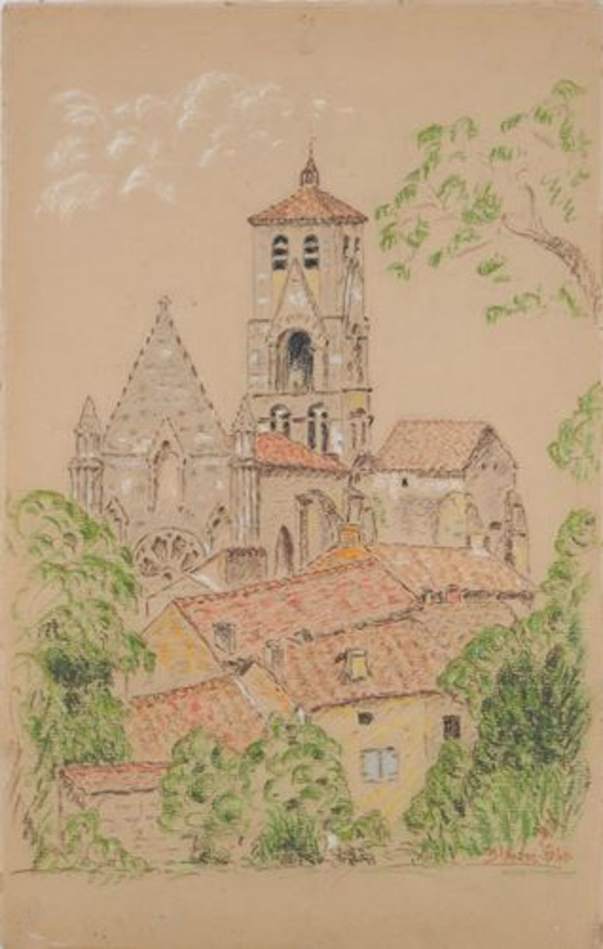 Ecole du début du XXe siècle Blanzac, 1940 Dessin pastel original Signé [...]