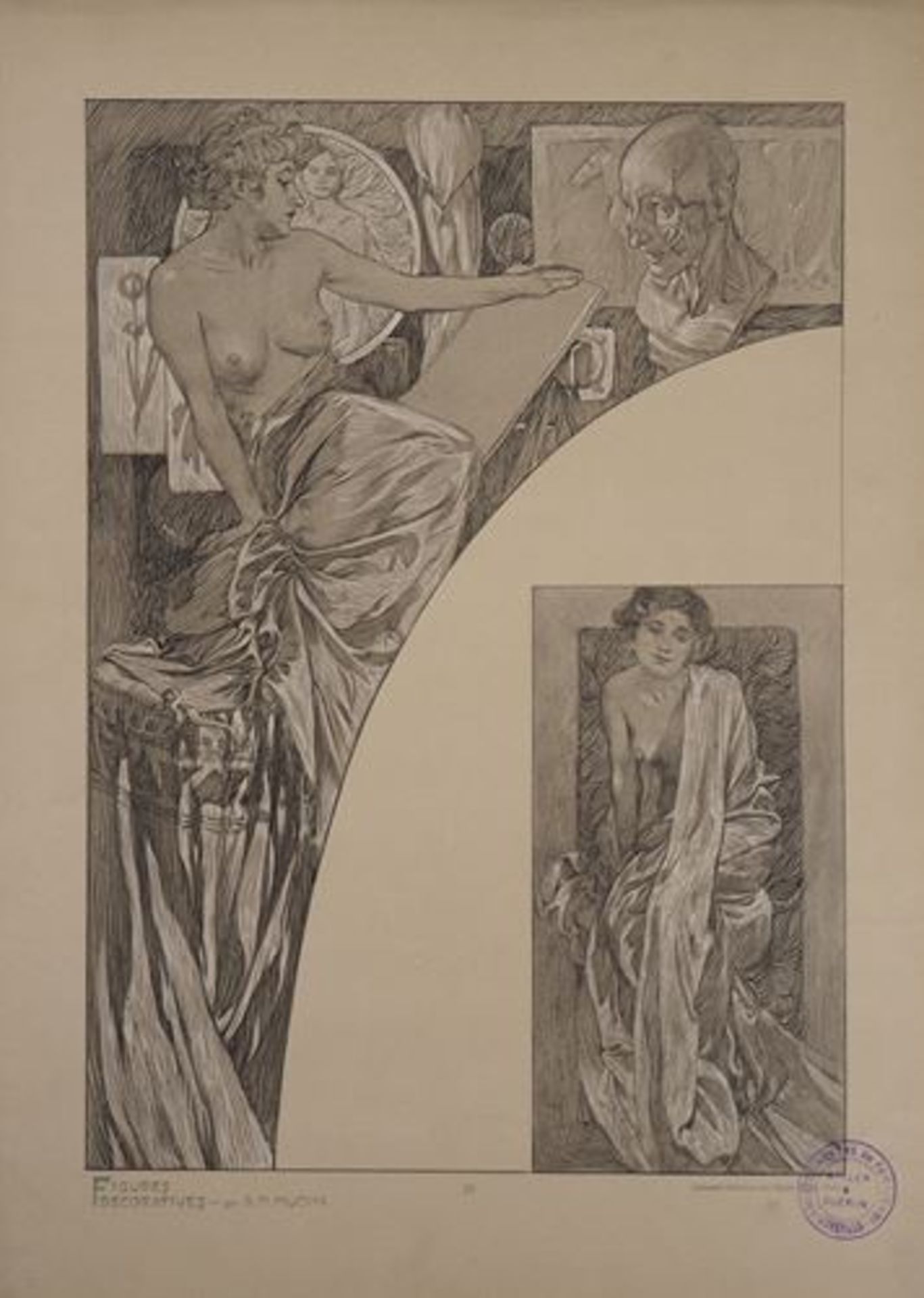 Alphonse MUCHA Model in the workshop, 1902 Lithograph Signed in the plate On thick [...] - Bild 2 aus 5