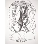 Pablo PICASSO (after) Geometric portrait with a cat 1964 Lithograph Dated in the [...]