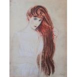 Paul César HELLEU Redhead Woman Stencilled lithograph Signed in the plate On Vellum [...]