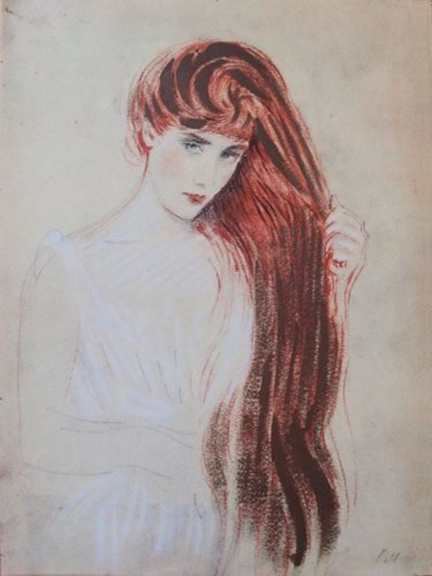 Paul César HELLEU Redhead Woman Stencilled lithograph Signed in the plate On Vellum [...]