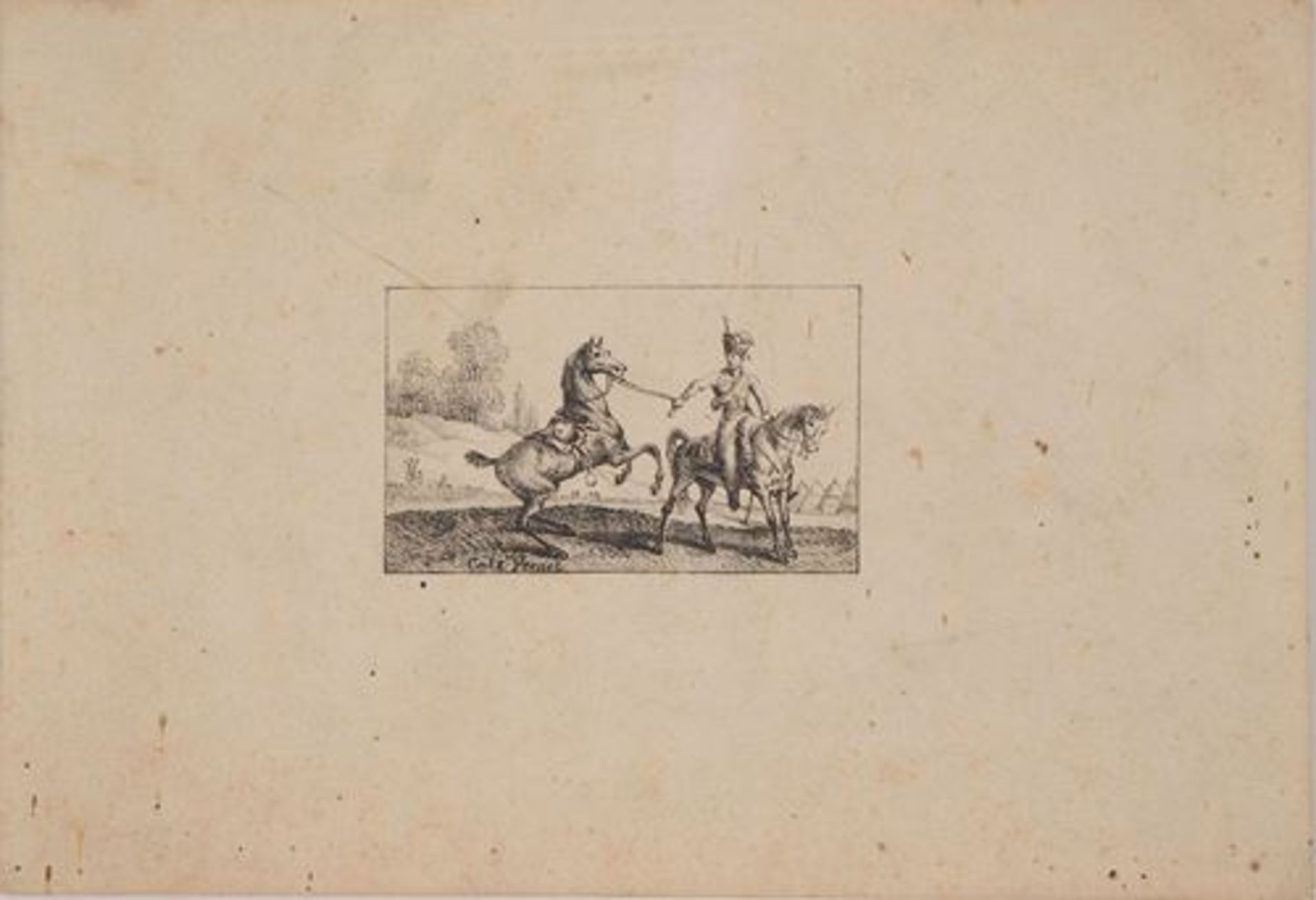 Charles-Antoine VERNET Croquis de chevaux Lot de quatre lithographies originales sur [...] - Bild 4 aus 9