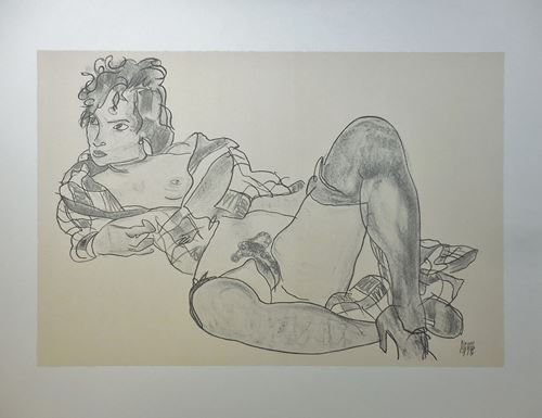 Egon SCHIELE (d'après) "L'aguicheuse" 1918 Lithographie signée et datée [...]