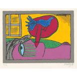 CORNEILLE Woman lying and blue bird Original lithograph, 1999 Signed in [...]