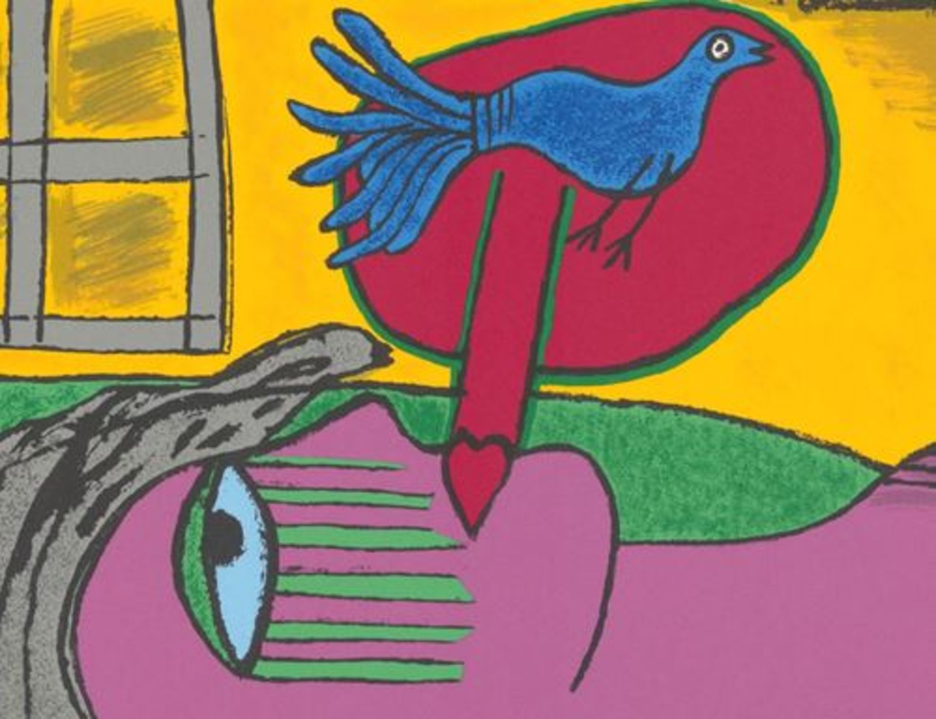 CORNEILLE Woman lying and blue bird Original lithograph, 1999 Signed in [...] - Bild 3 aus 5