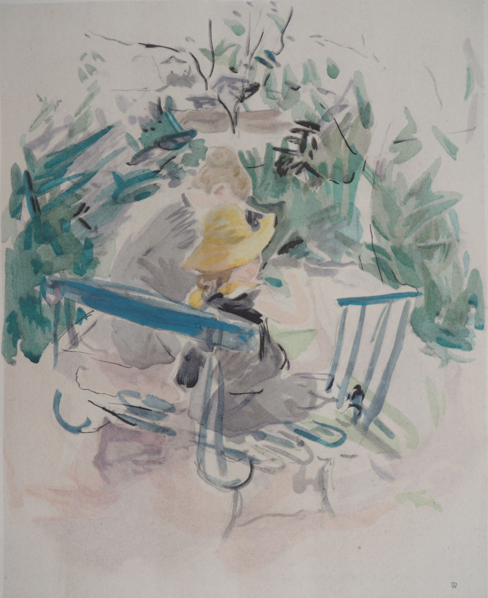 Berthe MORISOT (after) On a bench Lithograph enhanced with stencil Signed in the [...]