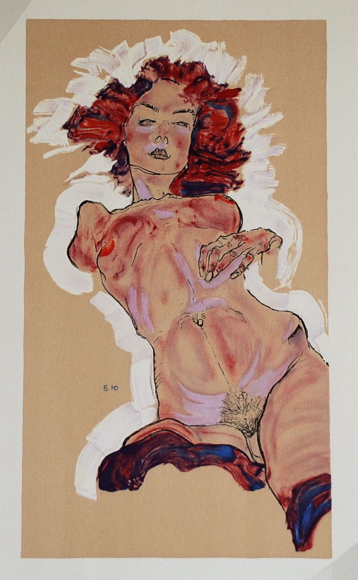 Egon Schiele (after) - La Fille aux Cheveux Rouges Lithograph on Rives Artist 270g [...]