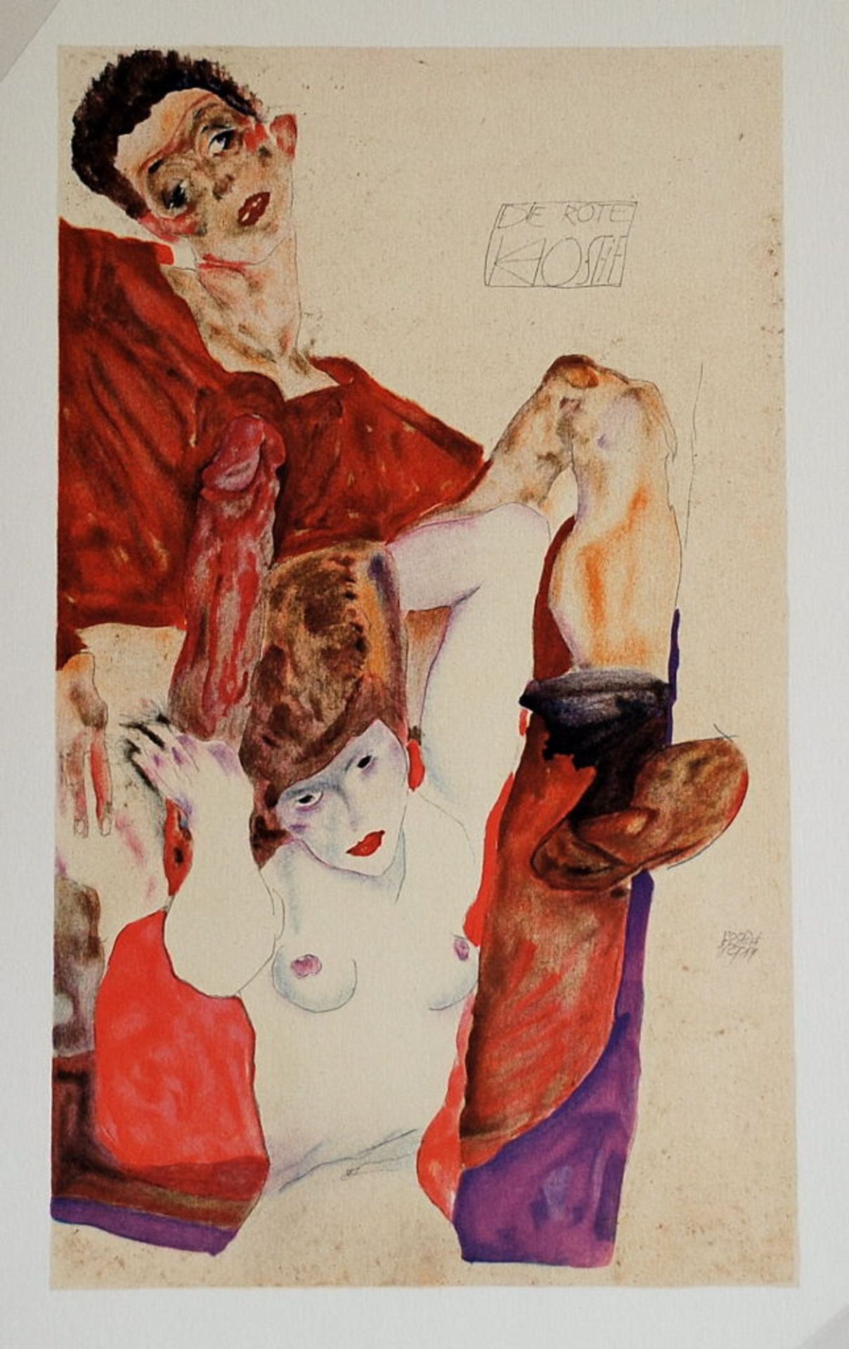 Egon Schiele (after) - L'Hôte Rouge Lithograph on Rives Artist 270g paper Extracted [...]