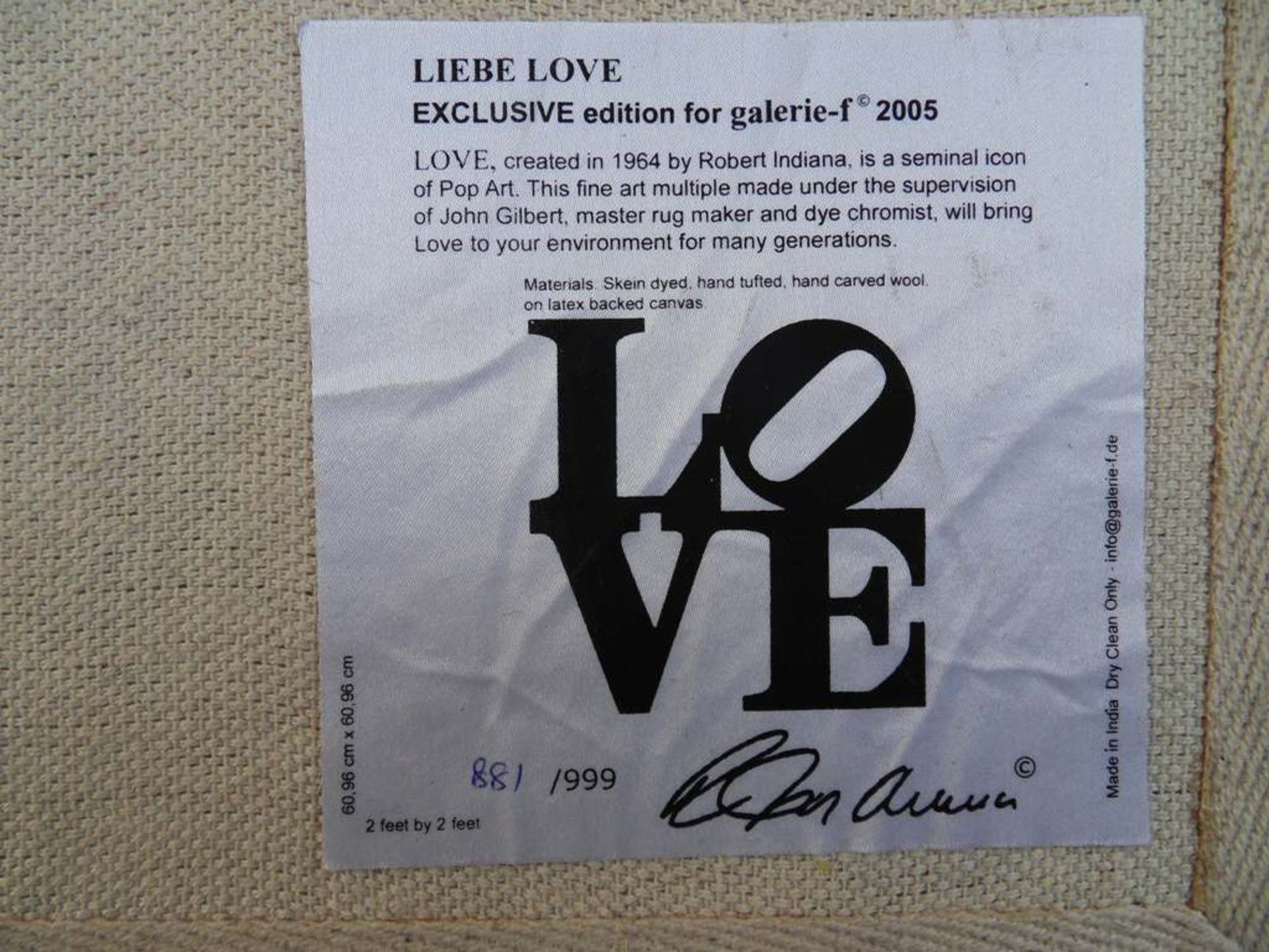 Robert INDIANA (after) Heliotherapy - Liebe LOVE 60 x 60cm (thickness about [...] - Bild 5 aus 6