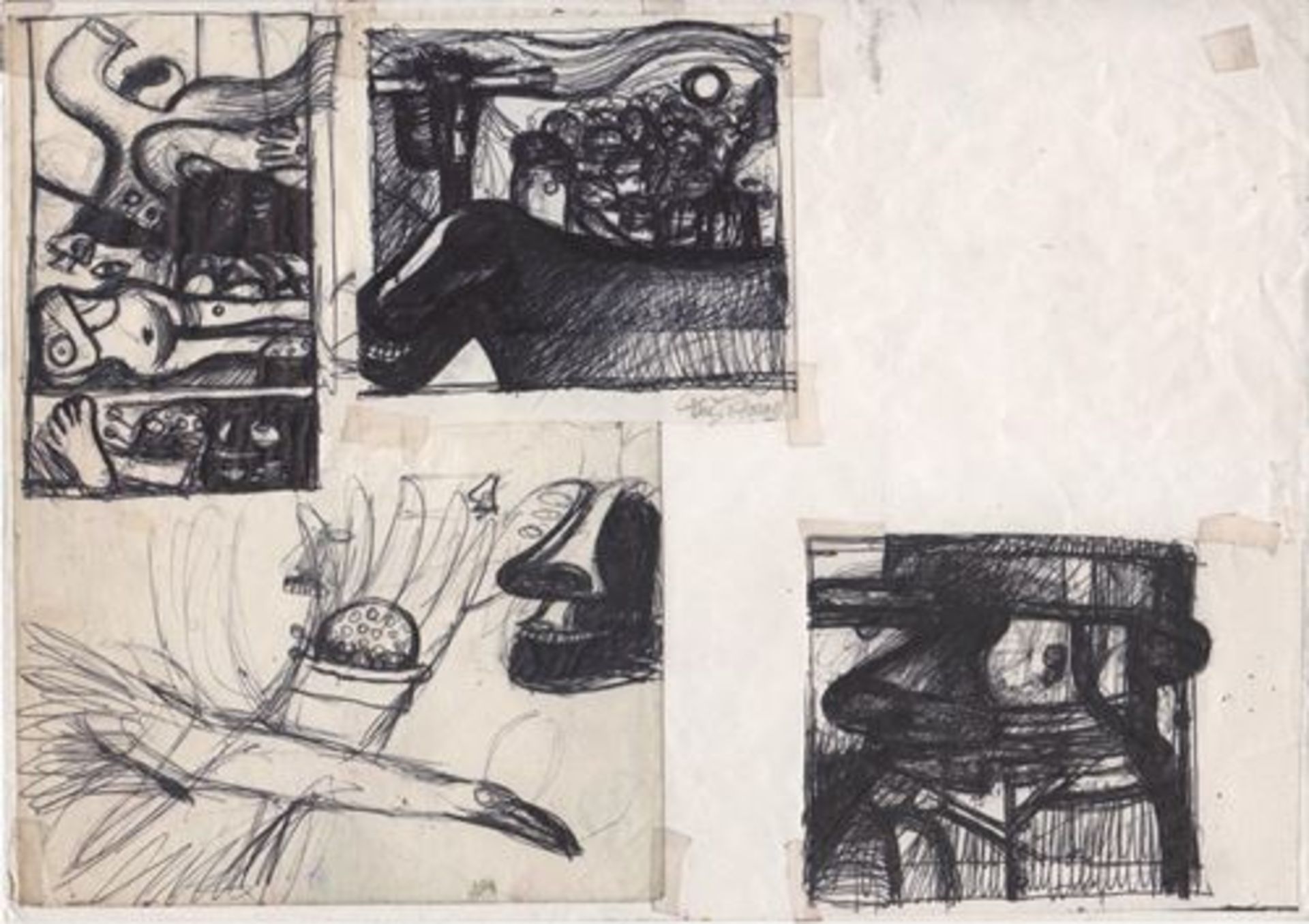 John Christoforou (1921-2014) Original ballpoint pen drawing signed in the middle [...]