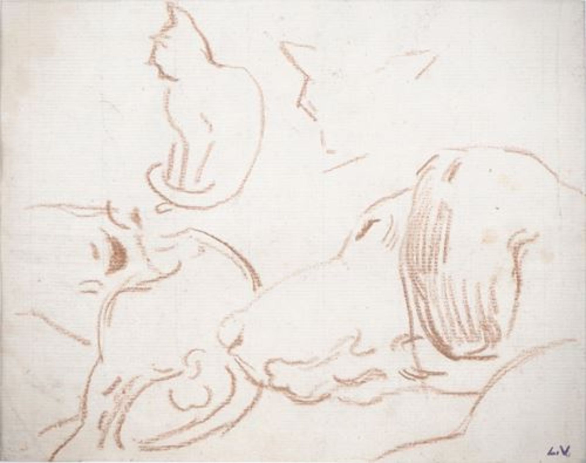 Louis VALTAT Resting Cat and Dog Original drawing Signed bottom right with the [...] - Bild 2 aus 5