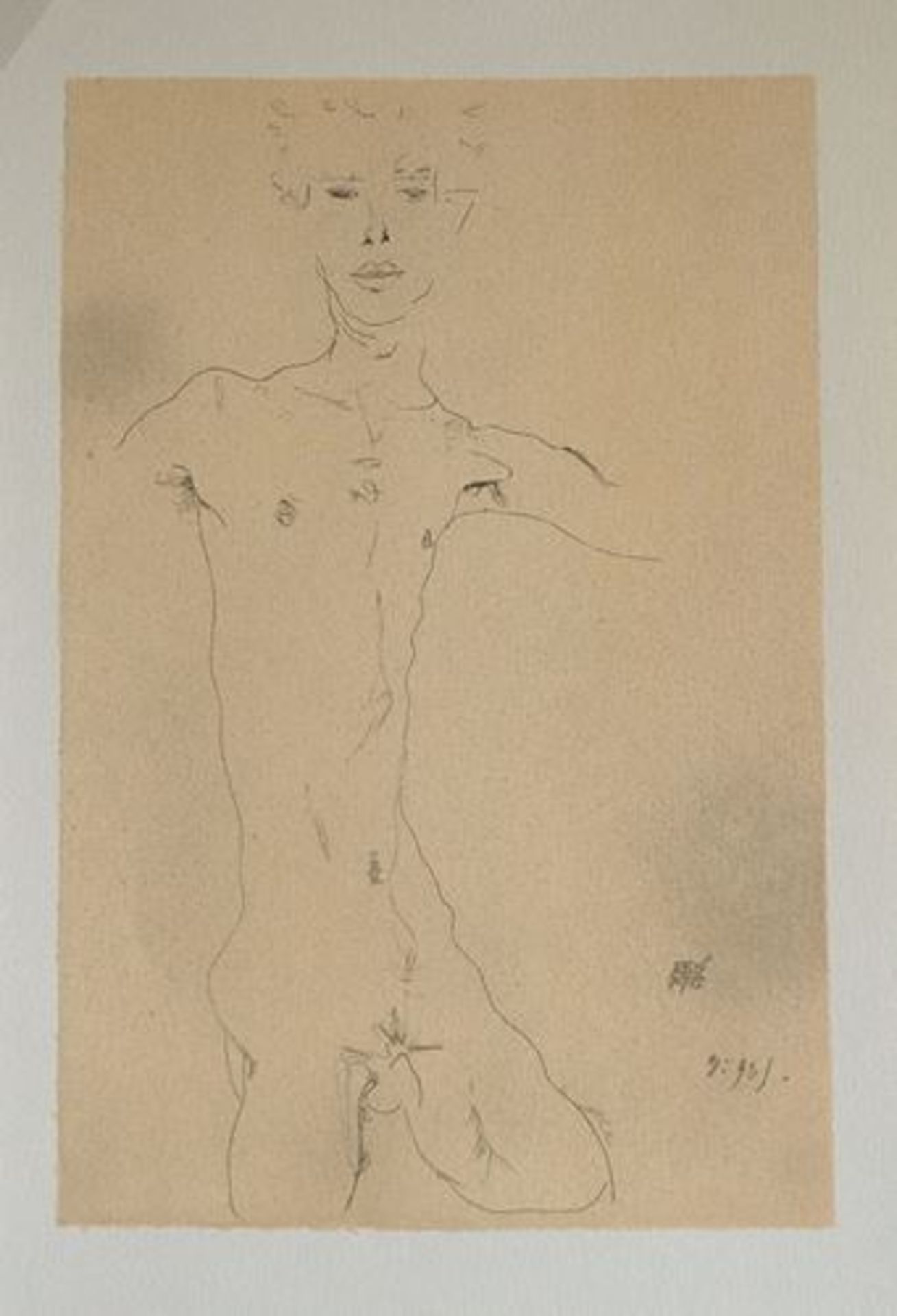 Egon Schiele (after) - Autoportrait Lithograph on Rives Artist 270g paper Extracted [...]