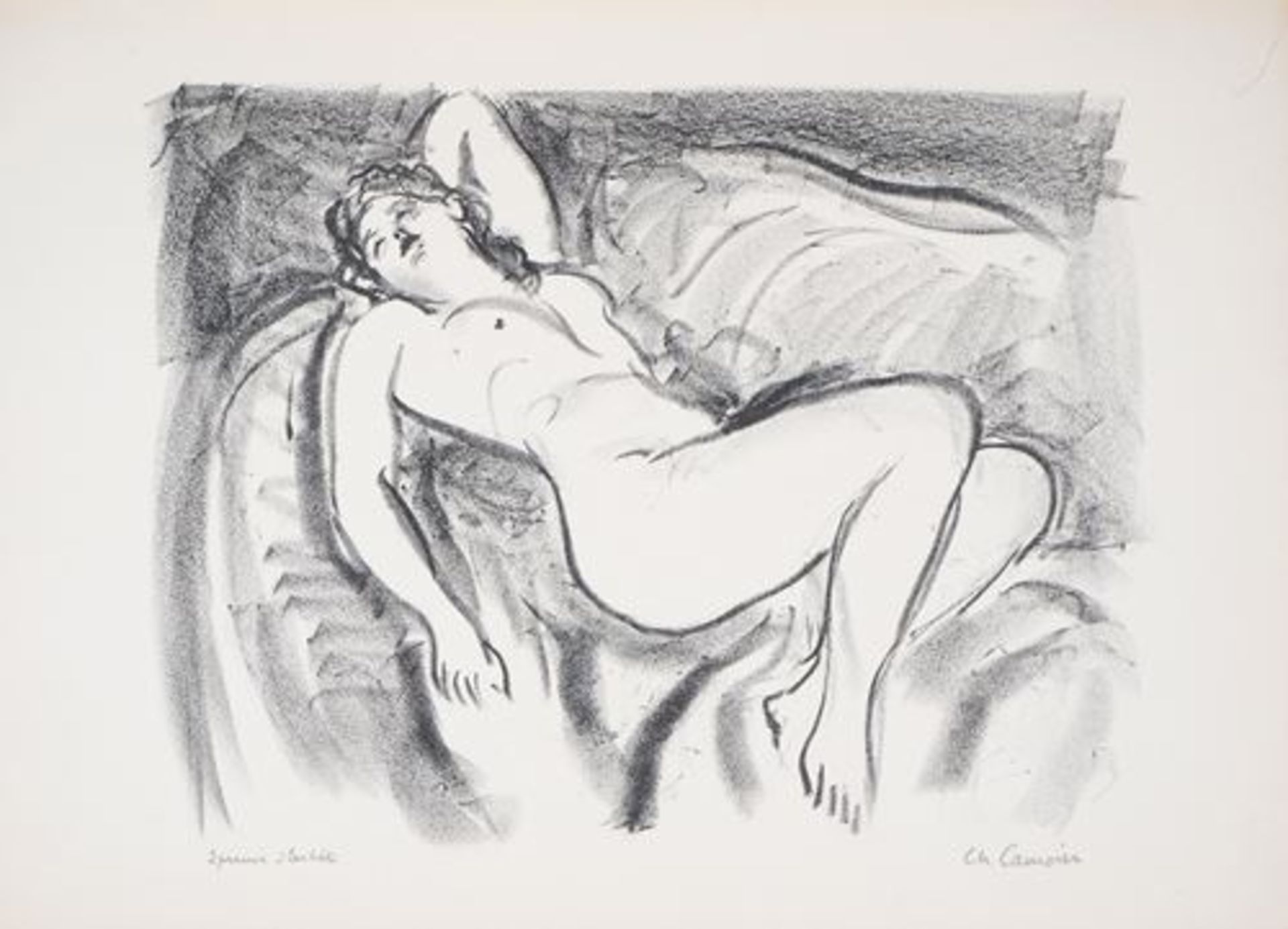 Charles CAMOIN Naked woman on a sofa Lithograph on Vellum paper Signed in [...] - Bild 2 aus 7