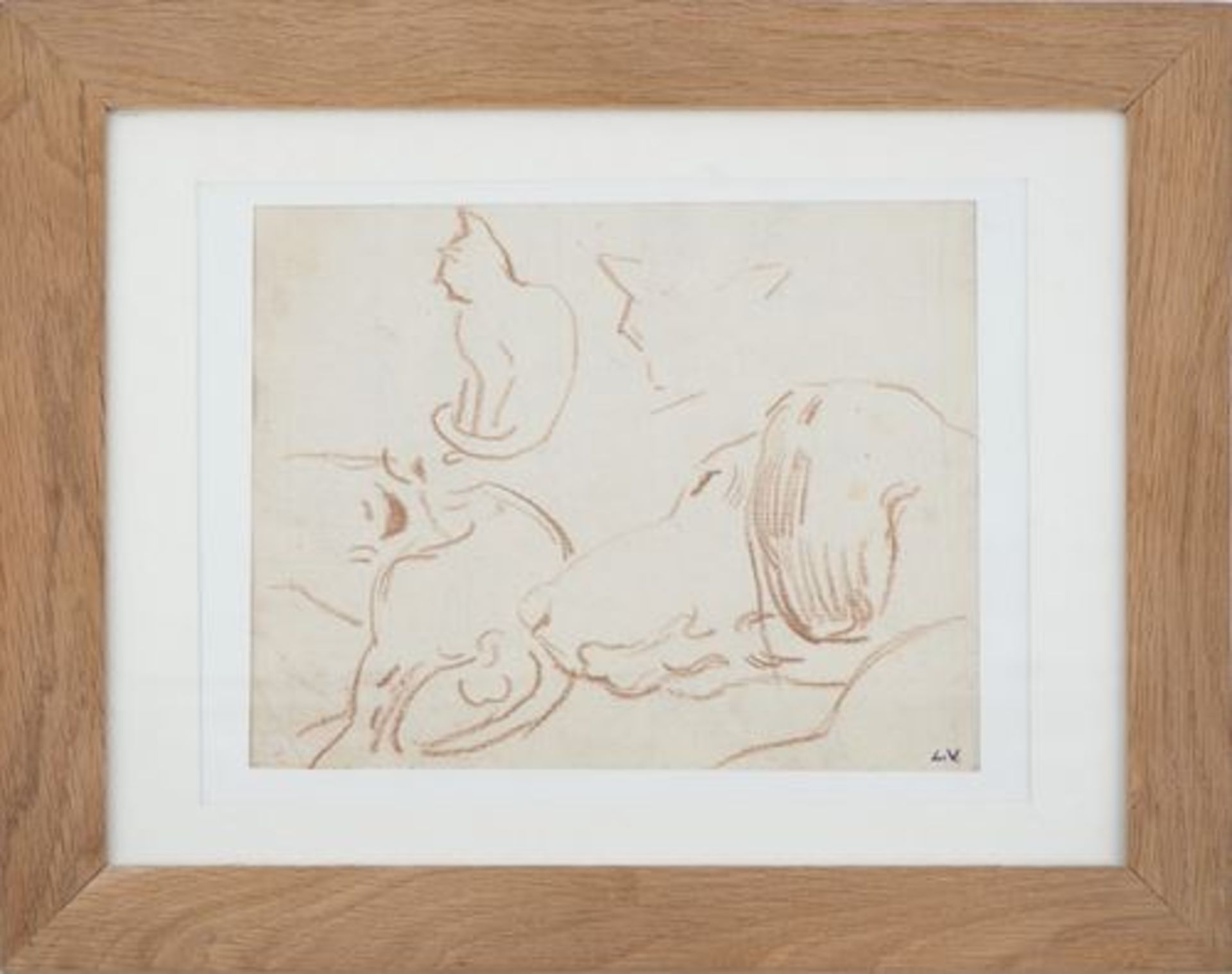 Louis VALTAT Resting Cat and Dog Original drawing Signed bottom right with the [...]