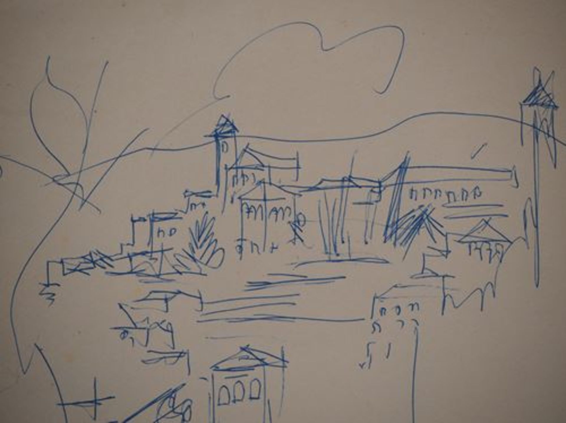 Jean Dufy Spain: Granada, view of the old city Original drawing in blue ink Signed [...] - Bild 5 aus 6