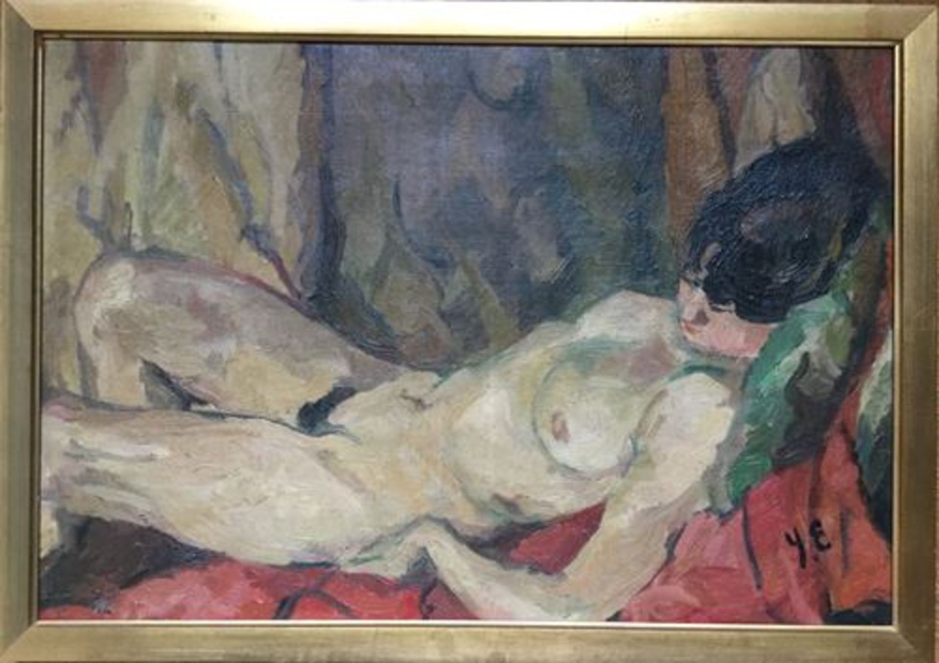 20th c french School Nude lying down Oil on canvas Monogrammed YE bottom right [...]