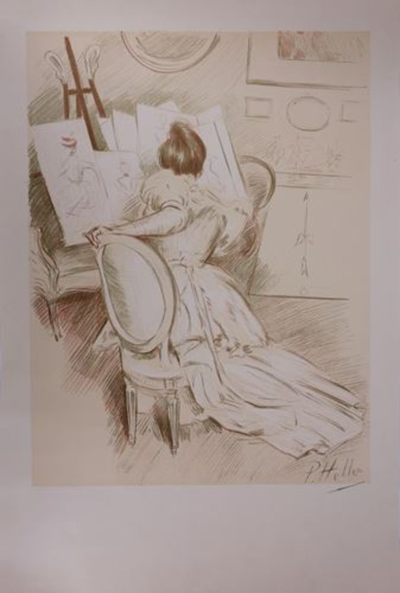 Paul César HELLEU Woman drawing, 1901 Signed lithograph in 3 colors. Signed in the [...]